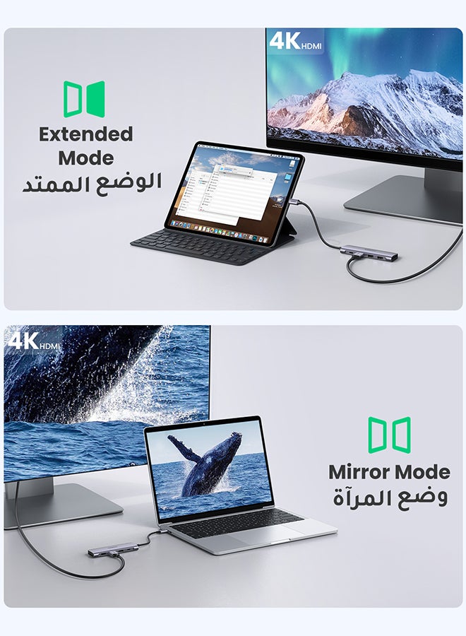 Ugreen USB C Hub 6 IN 1 Type C to HDMI 4K At 30Hz Adapter With 2 USB 3.0 Ports SD TF Card Reader 100W USBC Power Delivery Aluminum - - Image 3